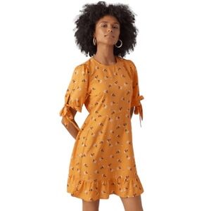 Vero Moda Dress Womens Size Small Orange Floral Tie Sleeve NWOT